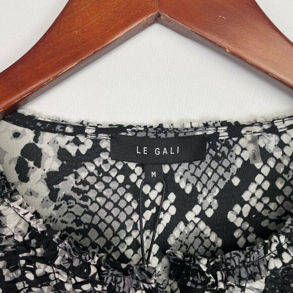 Bloomingdale's LE GALI Terri Snake Print Long Sleeve Blouse Top Black White M - Picture 5 of 10